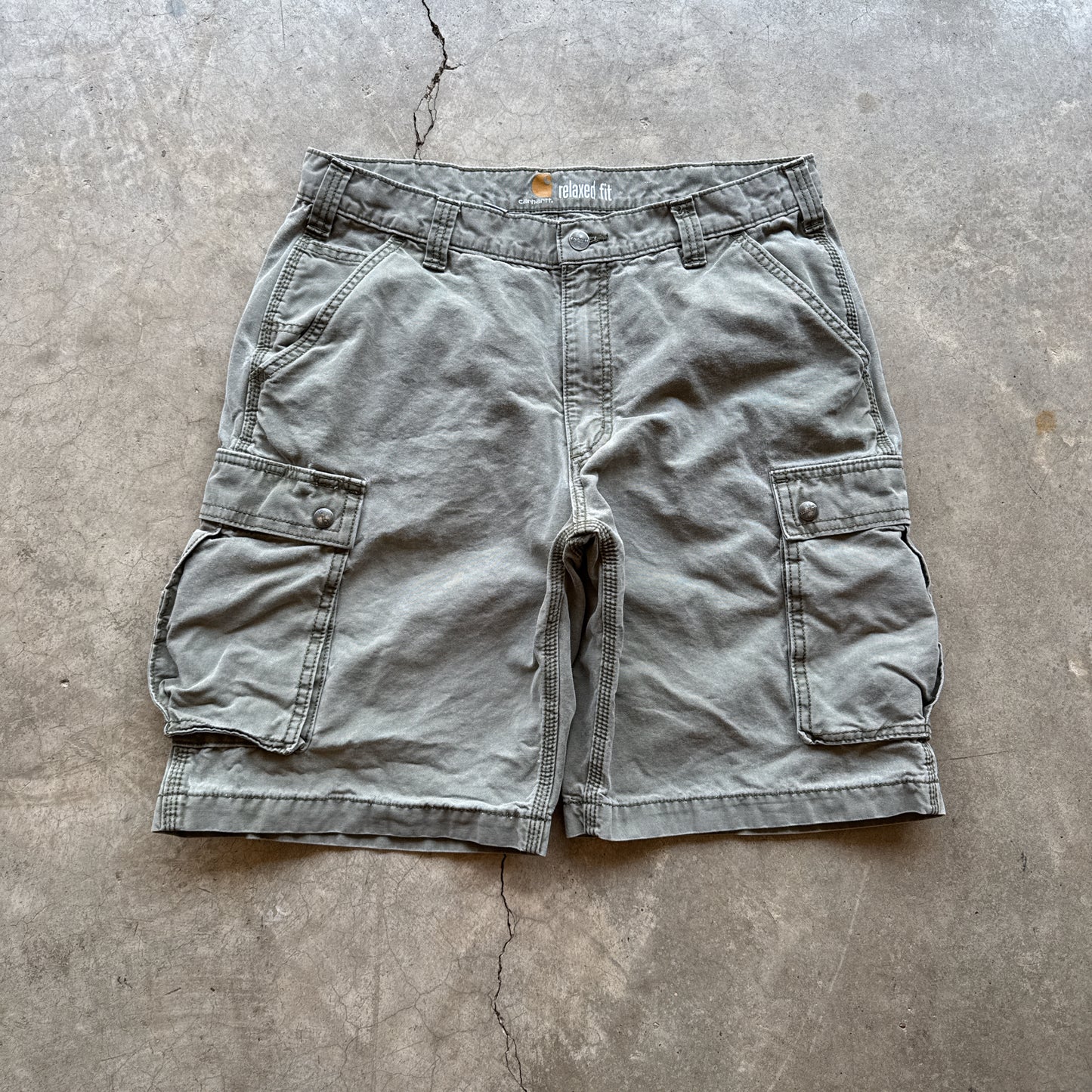 Vintage Carhartt Cargo Shorts Faded Green - 34