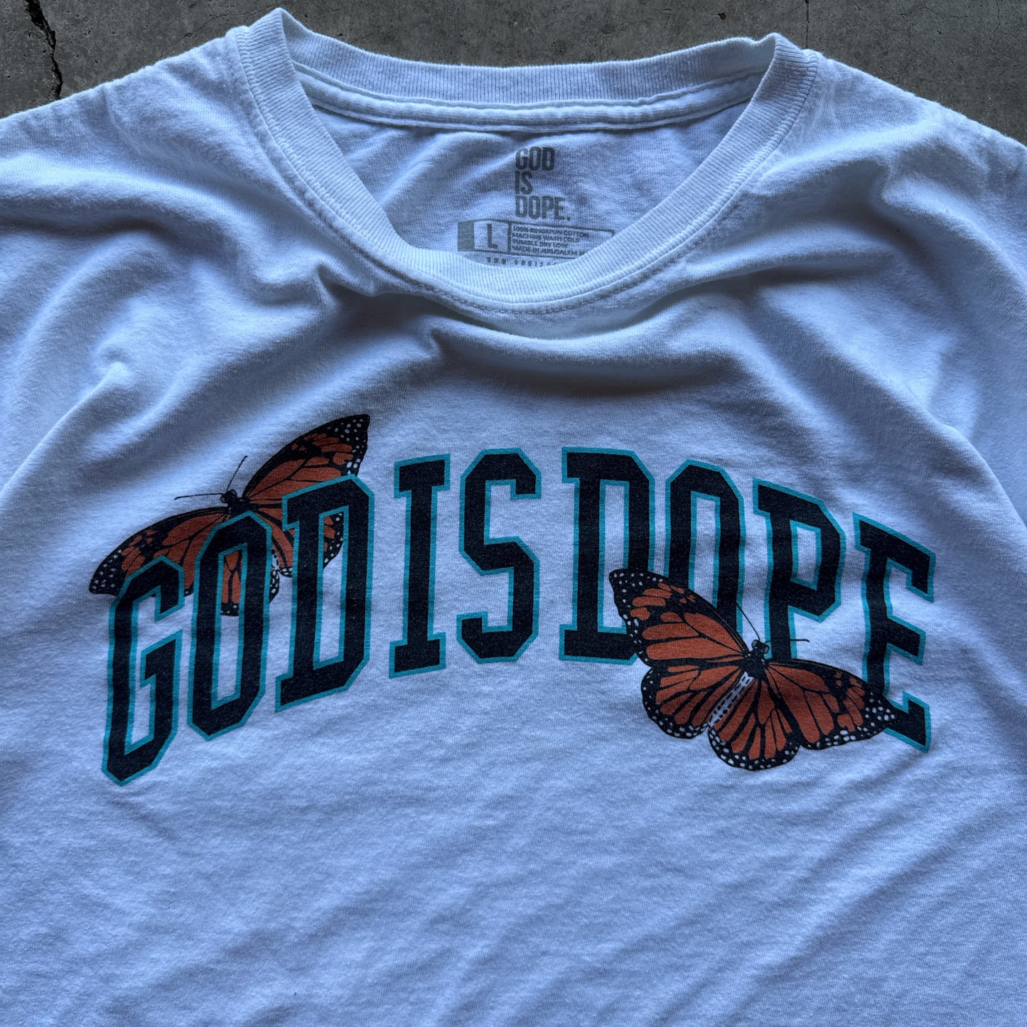 White ‘God is Dope’ Butterfly Tee - L